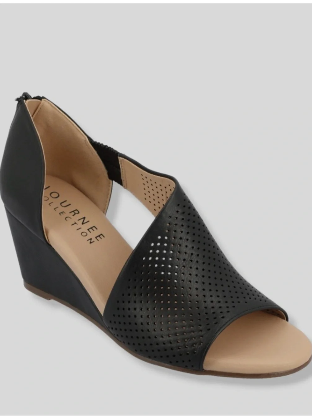 Journee Collection Women's Aretha Perforated Peep Toe Wedge Sandals
